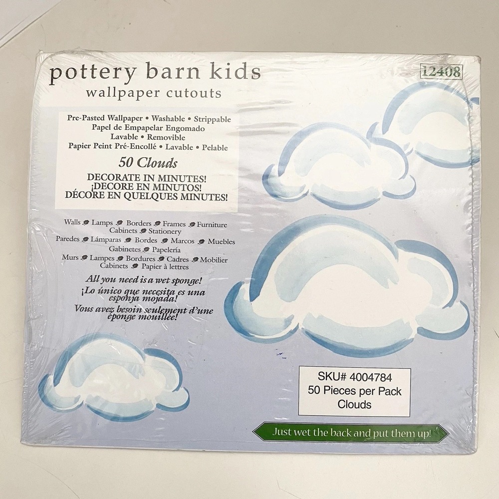 Pottery Barn Kids Pre-Pasted Wallpaper Cutouts Clouds‎ Washable - 50 Pack
